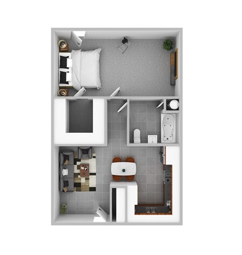 Floor plan for 1 bed, 1 bath, 770 sqft